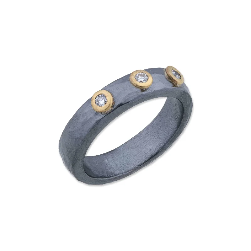 luxury engagement rings with sapphires -24K Gold & Oxidized Sterling Silver "Stockholm" Ring, With 3 Diamonds