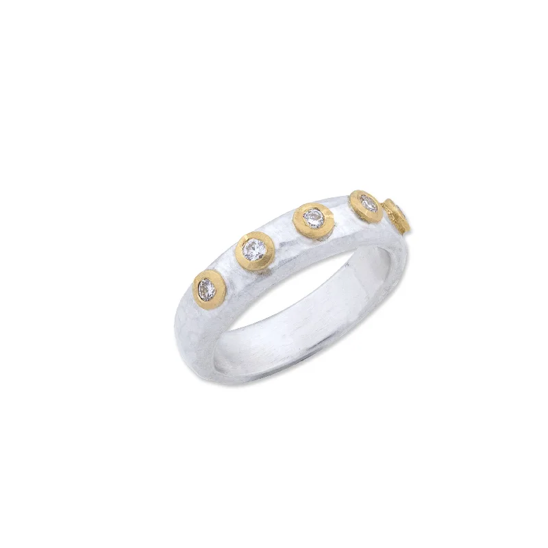 exclusive gold jewelry for engagements -24K Gold & Sterling Silver "Stockholm" Ring, With 5 Diamonds