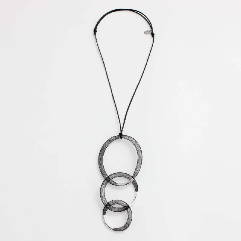 custom-designed wedding bands for men -Black and Silver Mesh Pendant Necklace