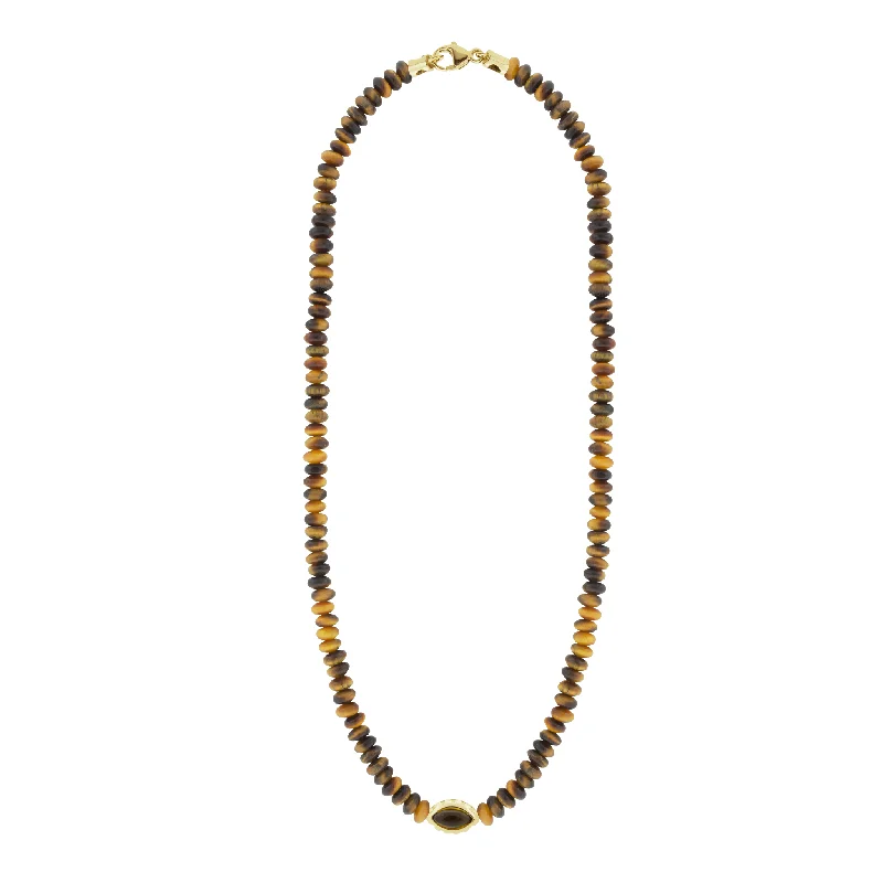 custom-designed wedding bands for men -Citrine Eye of the Idol on Tiger's Eye Beaded Necklace