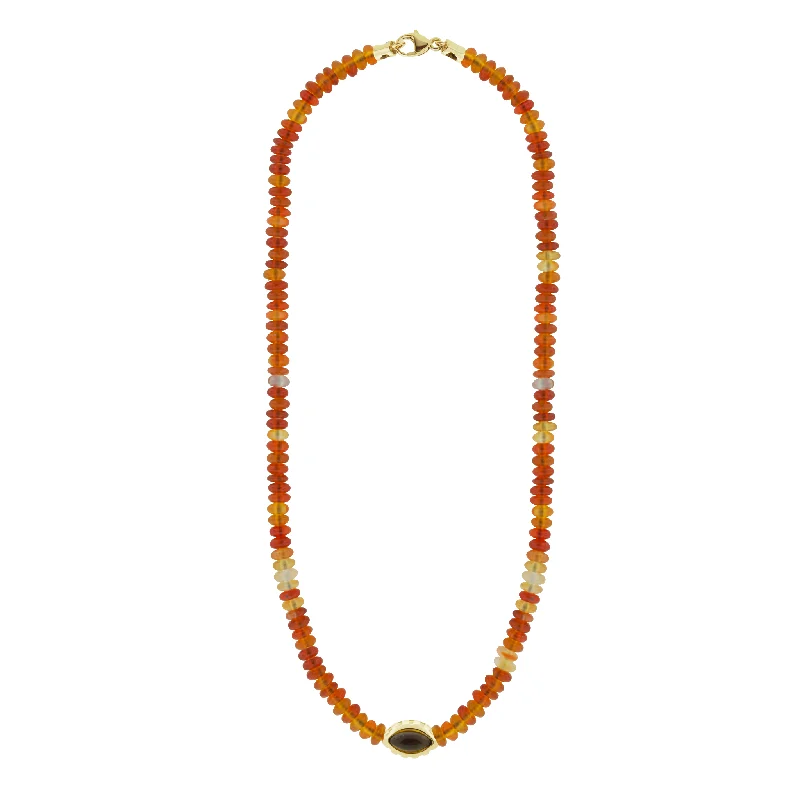 timeless pearl wedding jewelry -Citrine Eye of the Idol on Carnelian Beaded Necklace