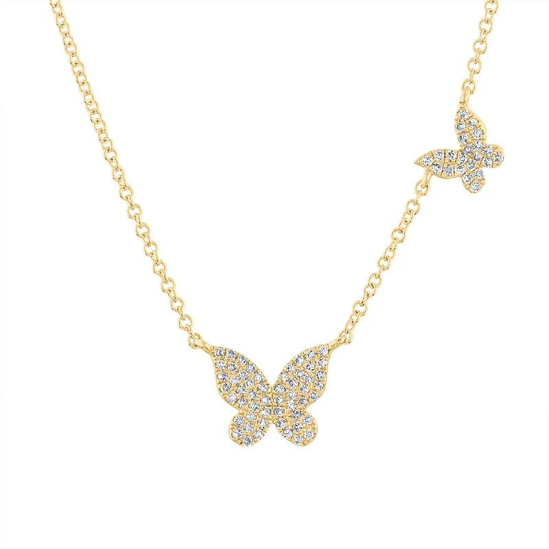 timeless wedding rings with diamonds -14KT GOLD DIAMOND TWO BUTTERFLY NECKLACE