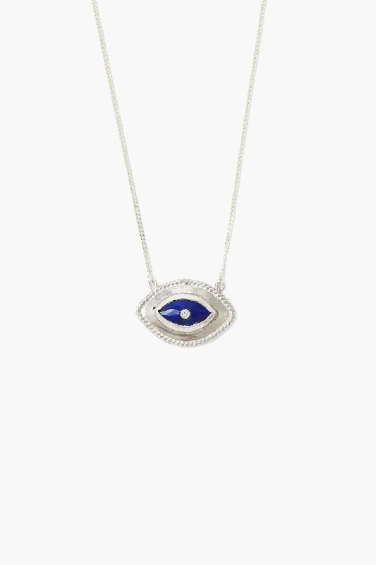 vintage engagement rings with gemstones -Mariya Evil Eye Necklace Lapis