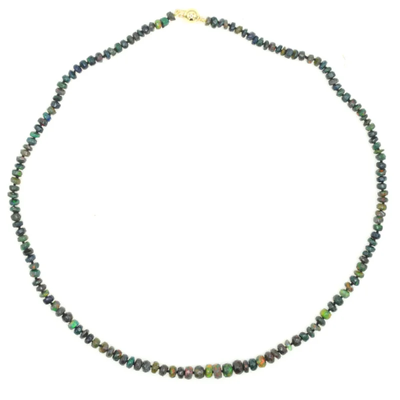 stylish wedding rings with gemstones -Beaded Mini Ethiopian Opal Necklace - Black with Rainbow Flashes