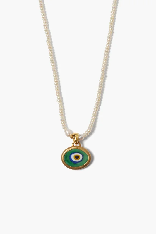 beautiful custom-designed engagement rings -Mya Evil Eye Necklace White Pearl