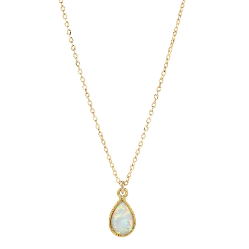 stunning diamond jewelry sets for weddings -Tiny Elongated Teardrop Opal Necklace