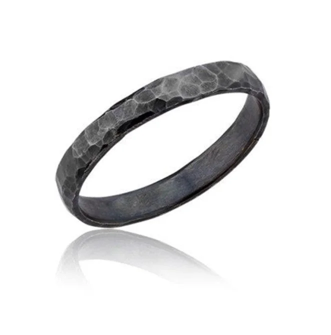 custom gold jewelry for weddings -Oxidized Sterling Silver Flat Style "Fusion" Band