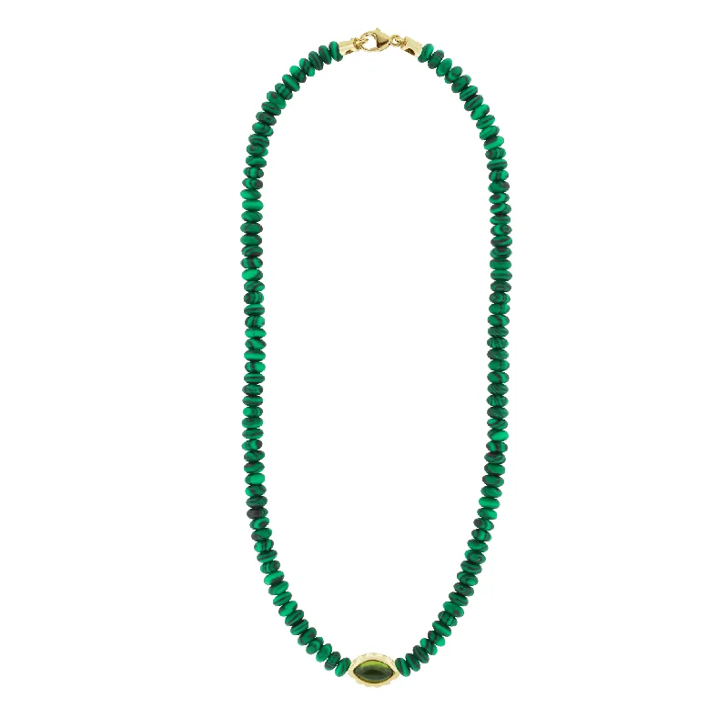 stunning gold necklaces for engagement -Peridot Eye of the Idol on Malachite Beaded Necklace