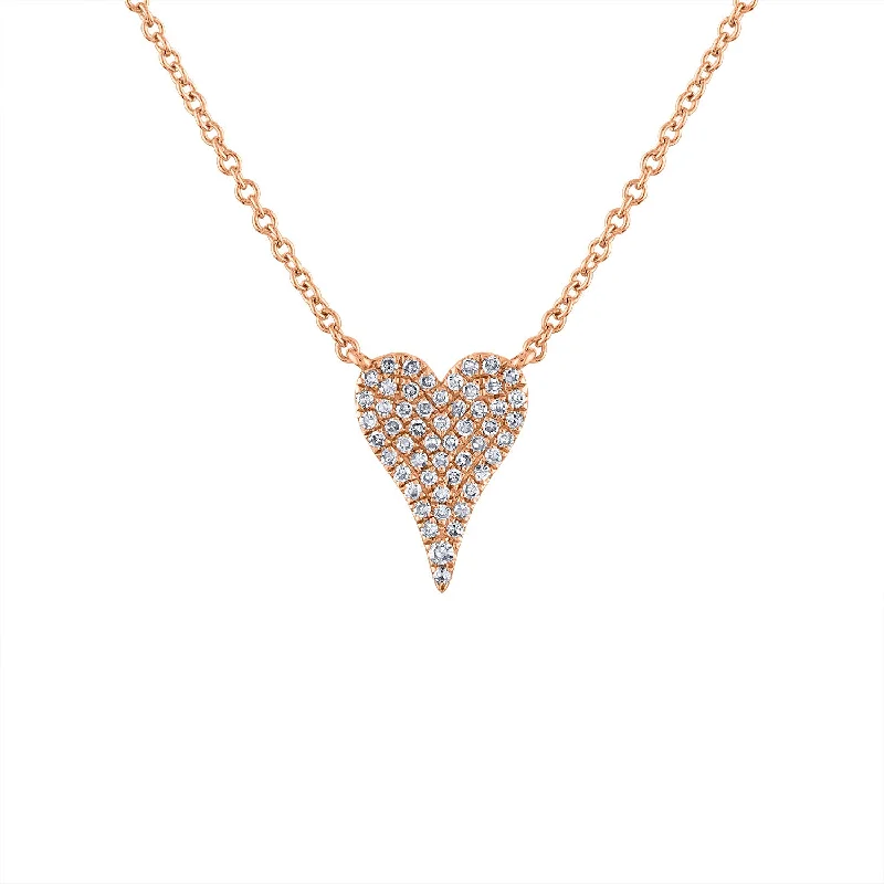 fashionable engagement rings with diamonds -14KT GOLD SMALL MODERN HEART DIAMOND NECKLACE