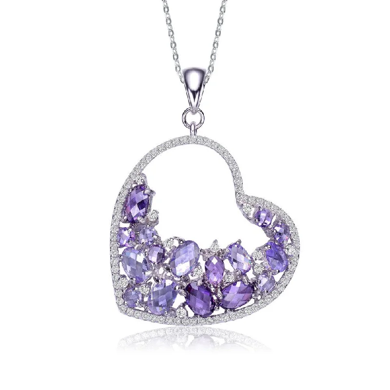 luxury gemstone rings for wedding bands -Palette Juliette Heart Purple Silver Necklace