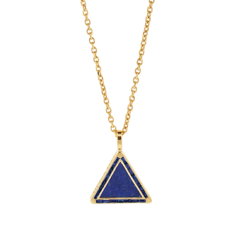 high-end pearl engagement rings -Lapis Triangle Pendant Necklace with Sapphire Baguettes