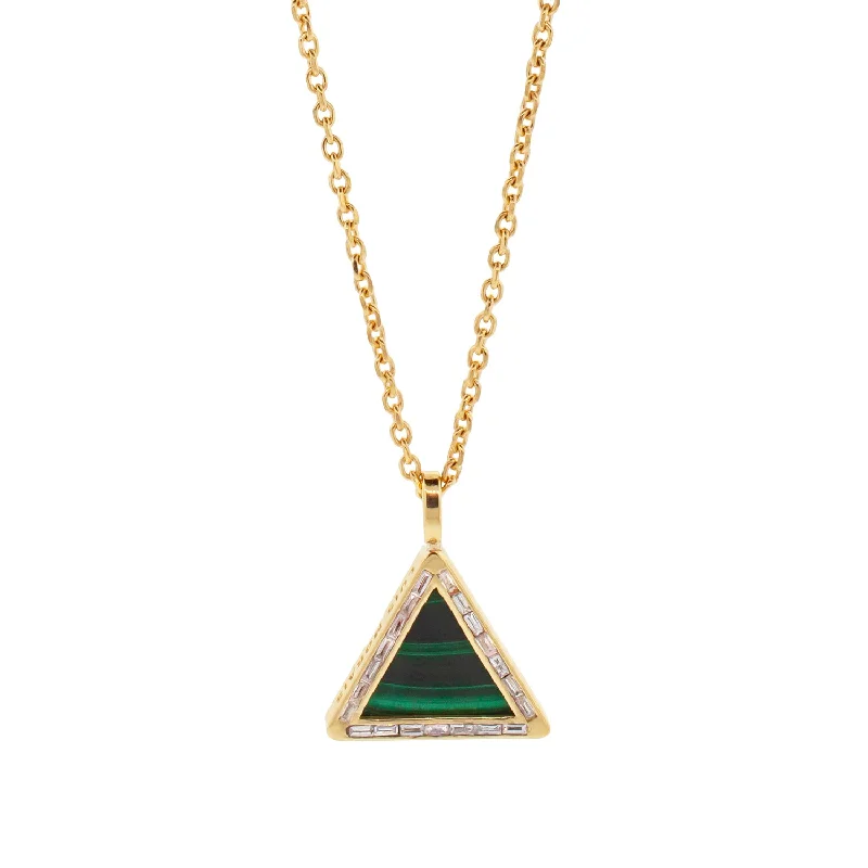 elegant bridal jewelry sets with diamonds -Malachite Triangle Pendant Necklace with Diamond Baguettes