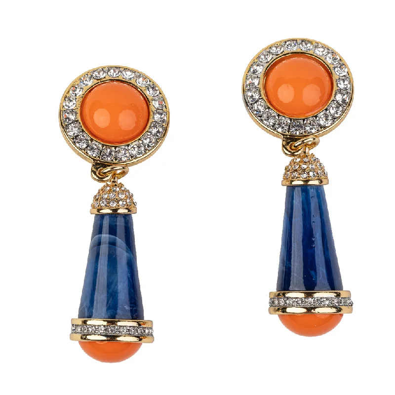 fashionable gemstone necklaces for engagement -Coral and Lapis Clip Earring