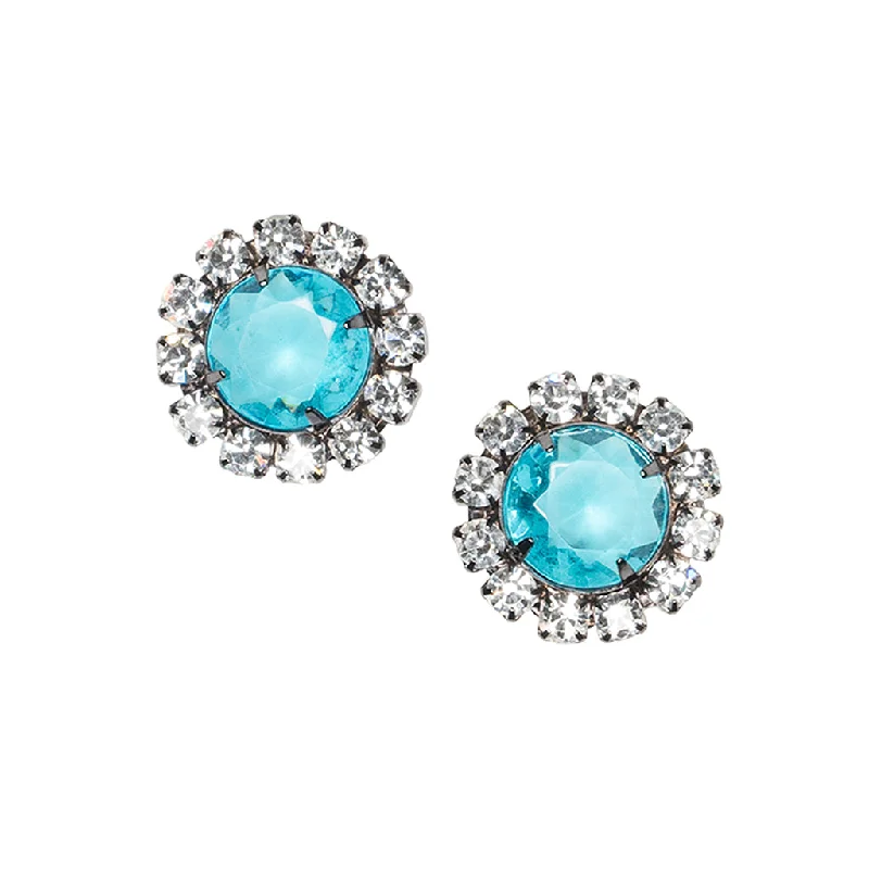 classic silver bridal jewelry for weddings -Aqua Button Clip Earrings