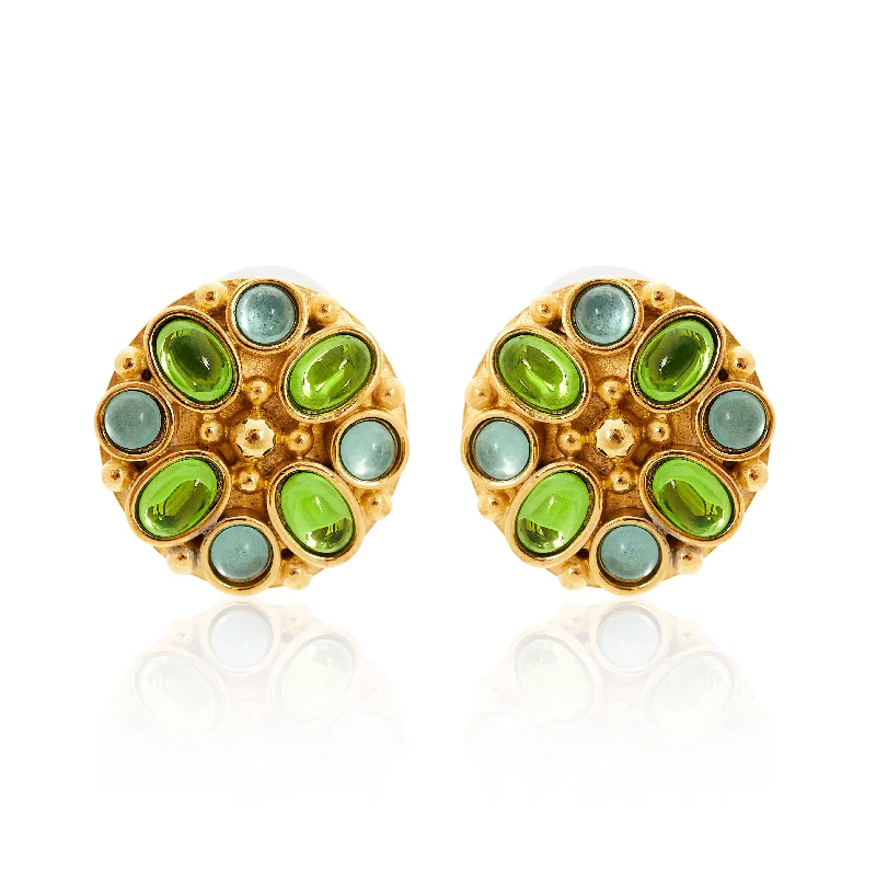 luxurious bridal jewelry sets for brides -Aqua & Peridot Gold Button Clip Earrings