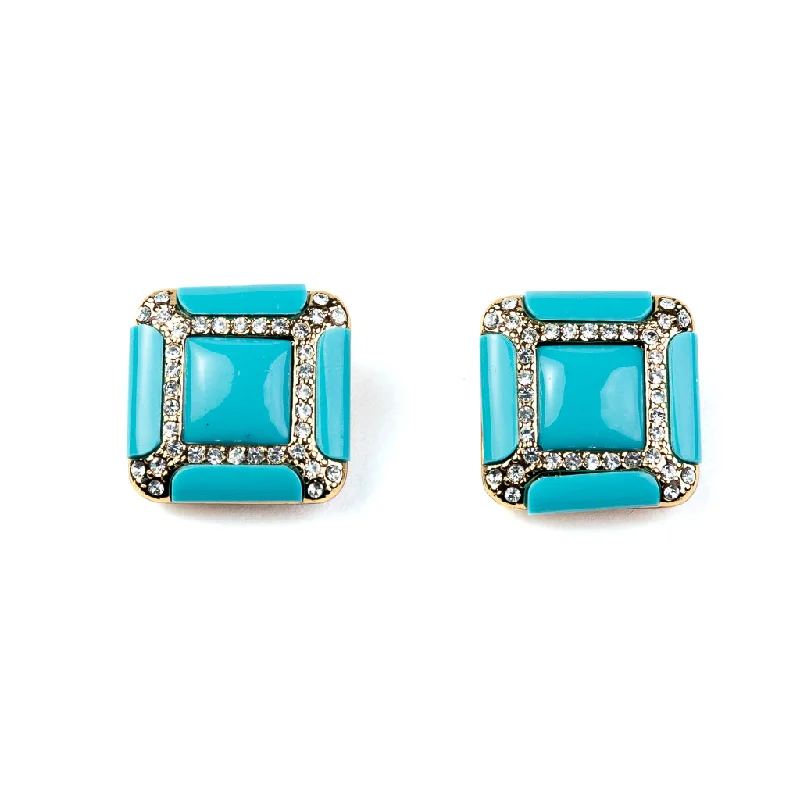 timeless pearl wedding jewelry -Turquoise Square Clip Earrings