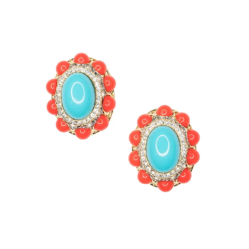 vintage gold engagement rings for women -Coraline And Turquoise Clip Earrings