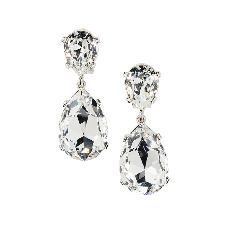 stunning wedding jewelry sets for bridesmaids -Crystal Teardrop Pierced or Clip Earring