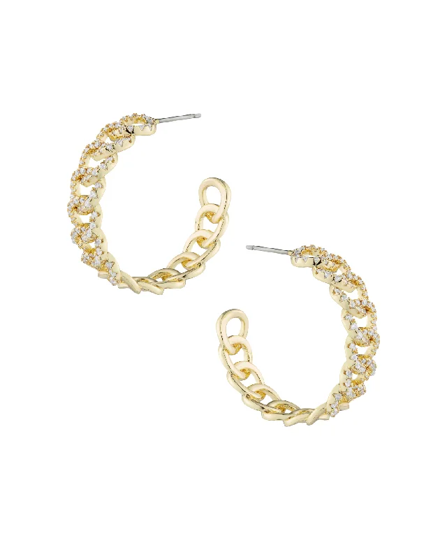 high-quality gold engagement rings for men -Cubic Zirconia Gold Plated Chain Hoop Earrings