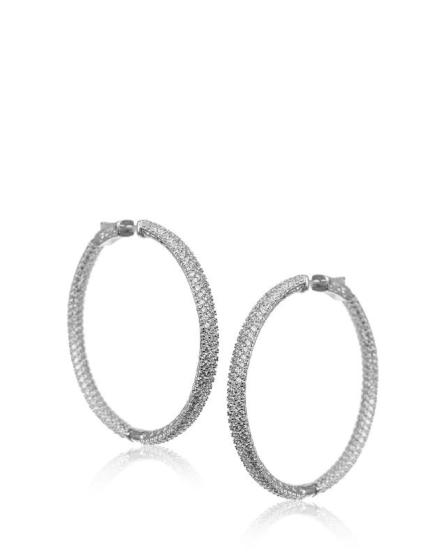 personalized wedding bands with gemstones -Cubic Zirconia Pave Hoop Earrings