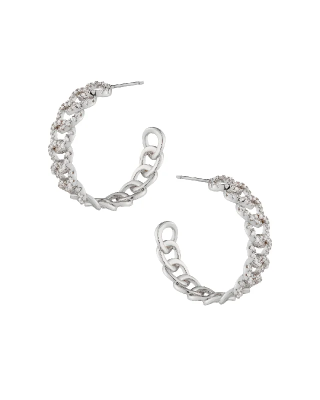 vintage engagement rings with gemstones -Cubic Zirconia Rhodium Chain Hoop Earrings