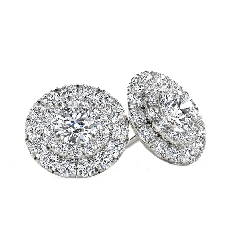 elegant custom-made wedding bands -De Couer 10k White Gold 1/2ct TDW Diamond Halo Stud Earring