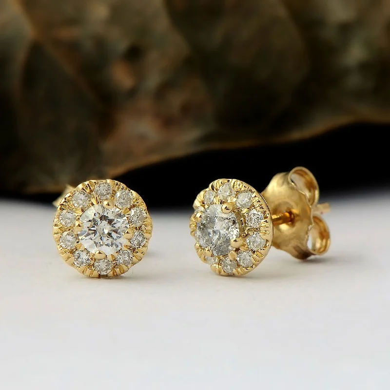 classic diamond earrings for engagements -De Couer 10k Yellow Gold 1/2ct TDW Diamond Halo Stud Earring