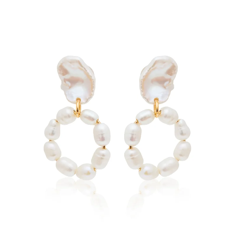 exclusive bridal jewelry sets with gemstones -Freshwater Pearl Hoop Pierced Earrings