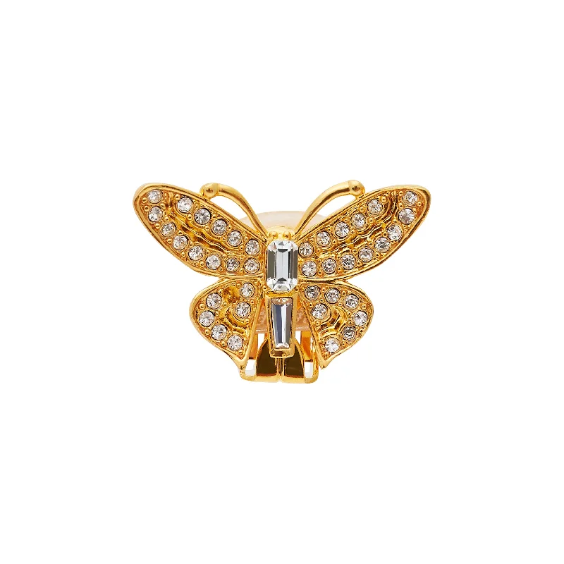 stylish wedding rings with gemstones -Gold & Crystal Butterfly Clip Earrings