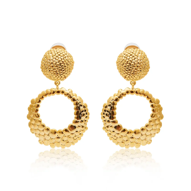 exclusive wedding jewelry with diamonds -Gold Hammered Open Hoop Clip Earrings