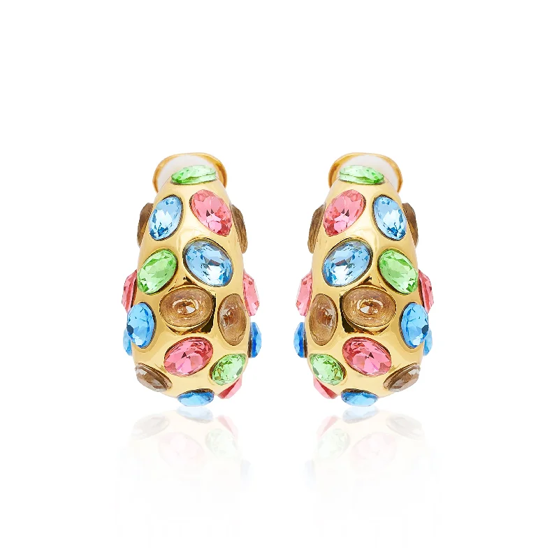 unique wedding jewelry with gemstones -Gold & Multi Pastel Gemstone Clip Earrings