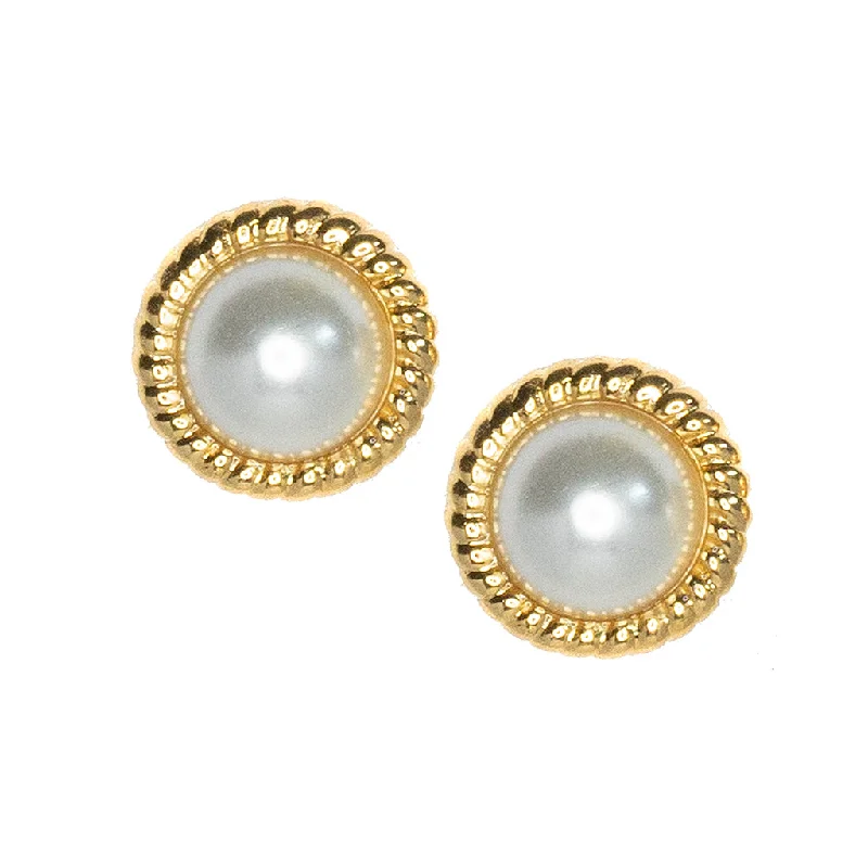 fashionable wedding rings for bridesmaids -Gold Twist And Cultura Pearl Clip Earrings