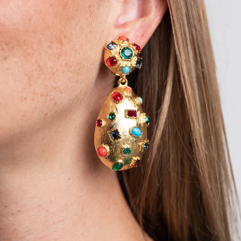 luxury pearl jewelry for weddings -Multicolored Cabochon Clip Earrings