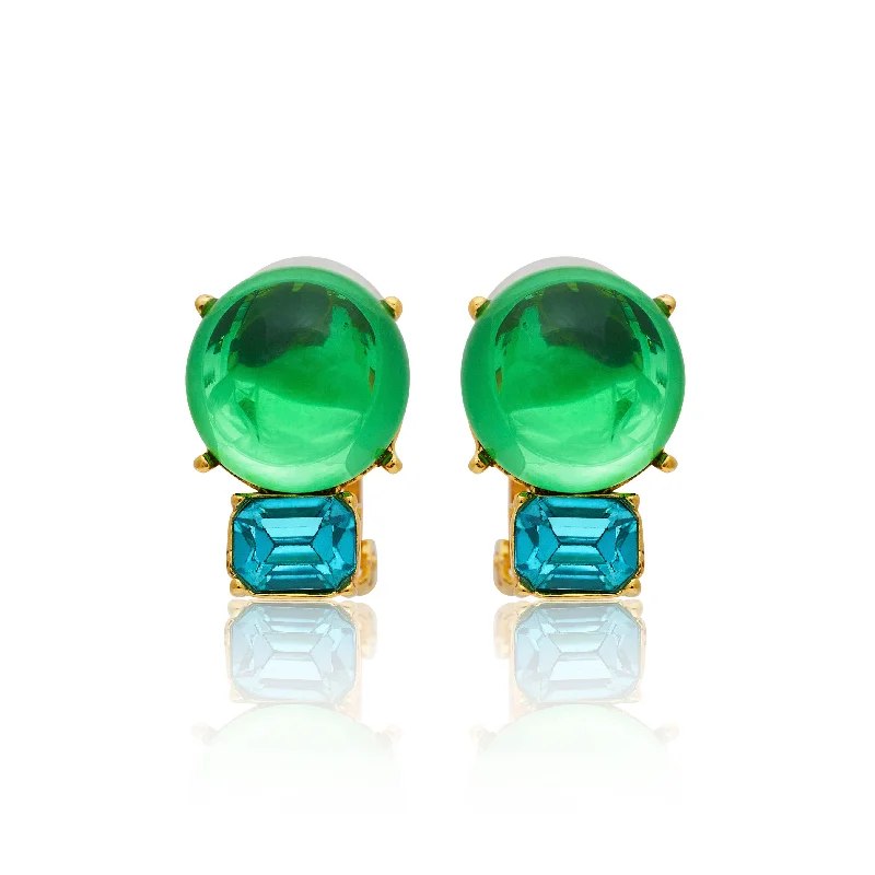 classic silver wedding rings for men -Peridot & Aqua Gold Clip Earrings