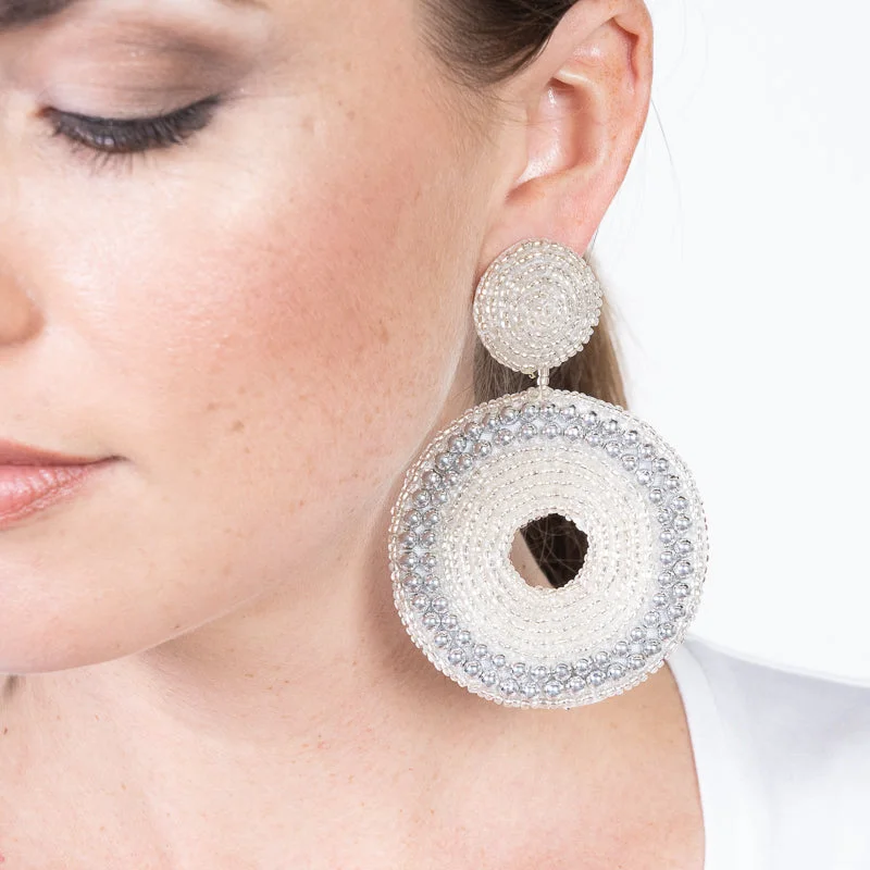 classic diamond earrings for engagements -Silver Seedbead Circle Drop Earrings