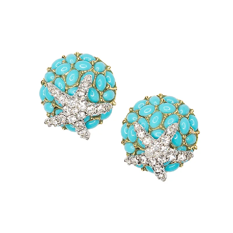 luxury custom-designed engagement rings -Turquoise And Crystal Starfish Clip Earrings