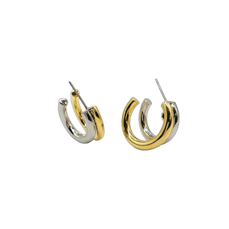 exclusive gold jewelry for engagements -Two-Tone Hoop Pierced Earrings