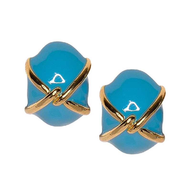 designer gold wedding bands for men -"X" Turquoise Button Clip Earring