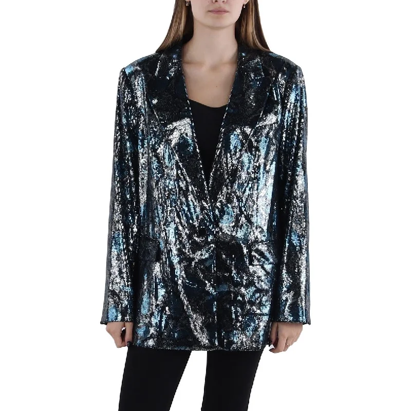 women’s cozy activewear dresses-Audrey Womens Sequined Suit Separate One-Button Blazer