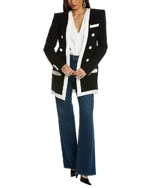 women’s trendy outdoor tops-Balmain Long Collarless 6-Button Crepe Jacket