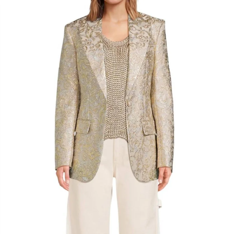 women’s chic evening skirts-Brocade Jacket In Gold