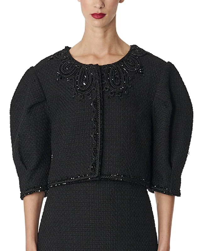 women’s trendy fashion boots-Carolina Herrera Embellished Puff Sleeve Cropped Jacket