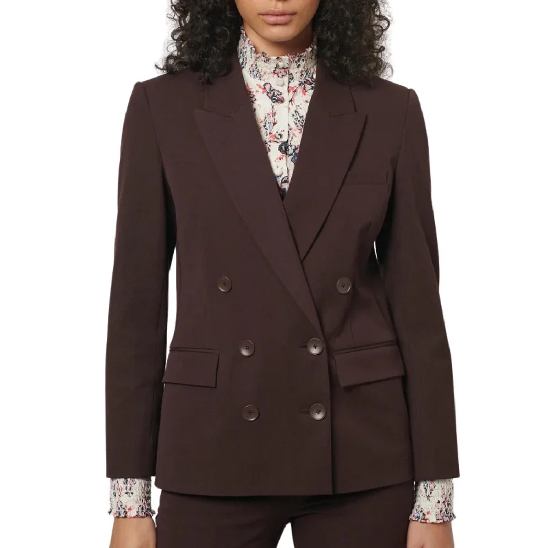 women’s elegant office pants-Franklin Double Breasted Jacket In Chocolate