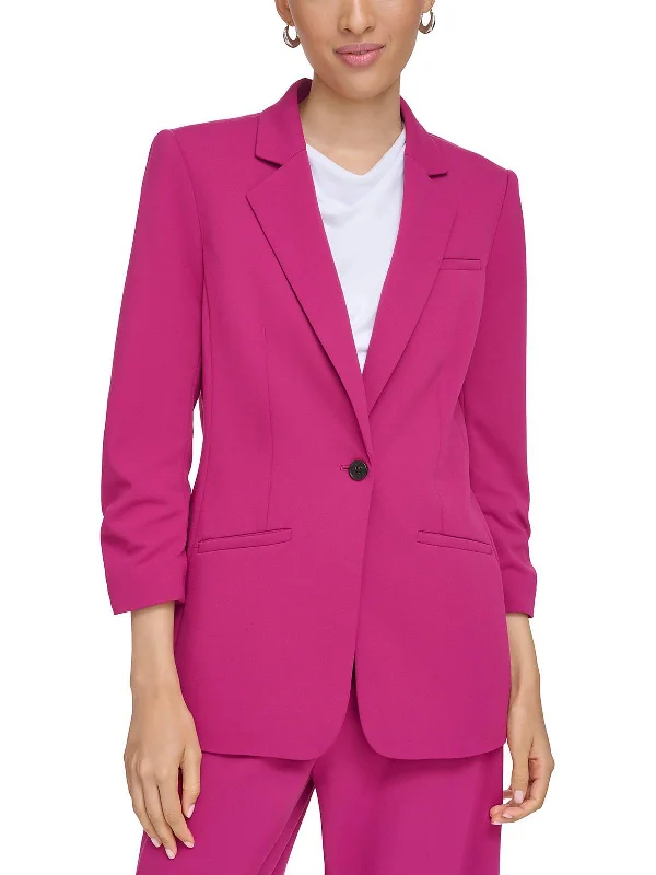 women’s fashion outdoor jackets-Petites Womens 3/4 Sleeve Suit Separate One-Button Blazer