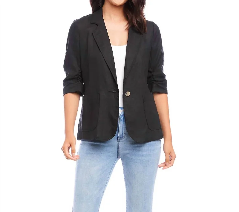 women’s cozy fall outfits-Ruched Sleeve Jacket In Black