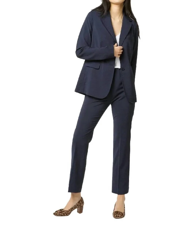 women’s stylish velvet pants for winter-Sarah Jacket In Navy Stretch Wool Seersucker