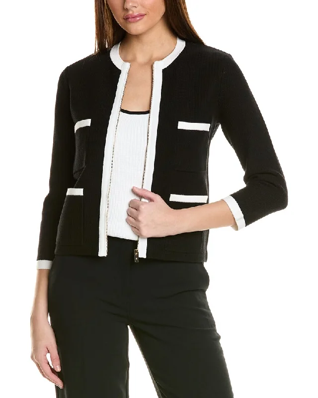 women’s comfy office cardigans-St. John Contrast Trim