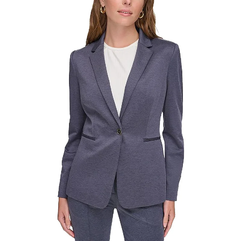 women’s chic work cardigans-Womens Heathered Workwear One-Button Blazer