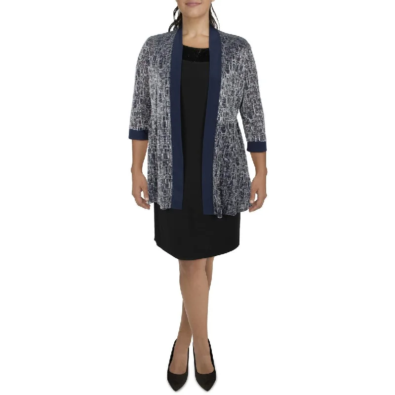 women’s business casual skirts-Womens Knit Metallic Duster Blazer