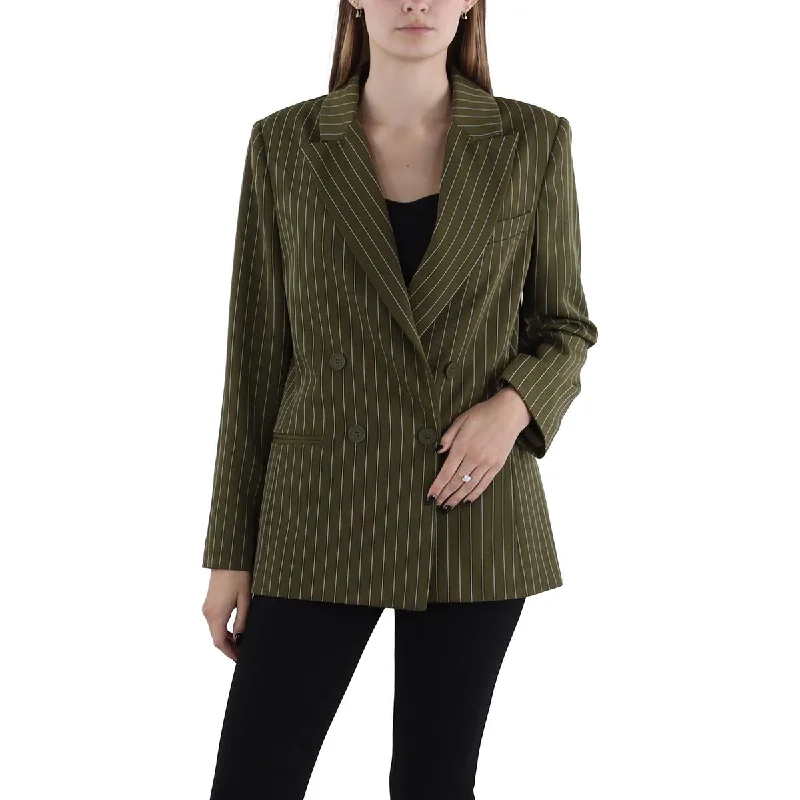 women’s cozy wool sweaters for winter-Womens Pinstripe Suit Separate Double-Breasted Blazer